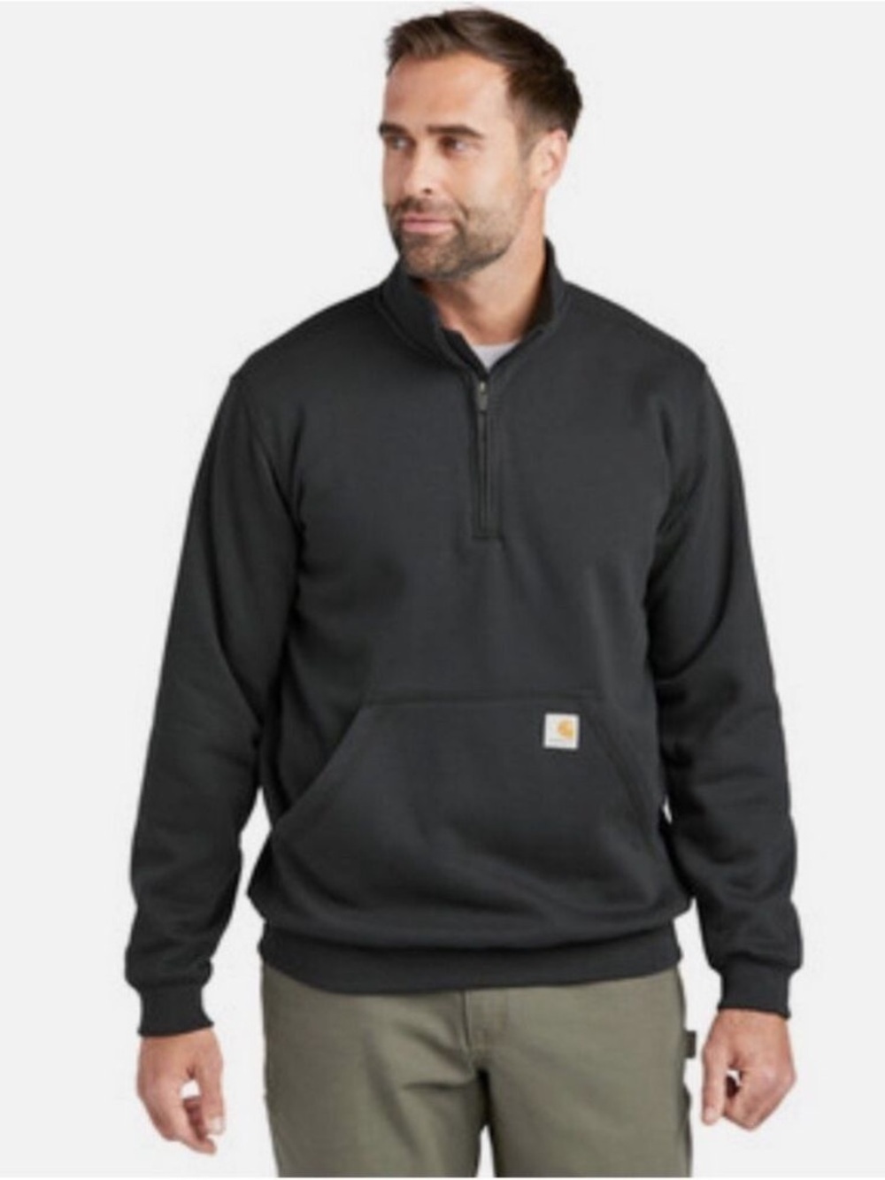 Carhartt Midweight 1/4 Zip Mock Neck Durable Workwear Shirt in Black- Size Large